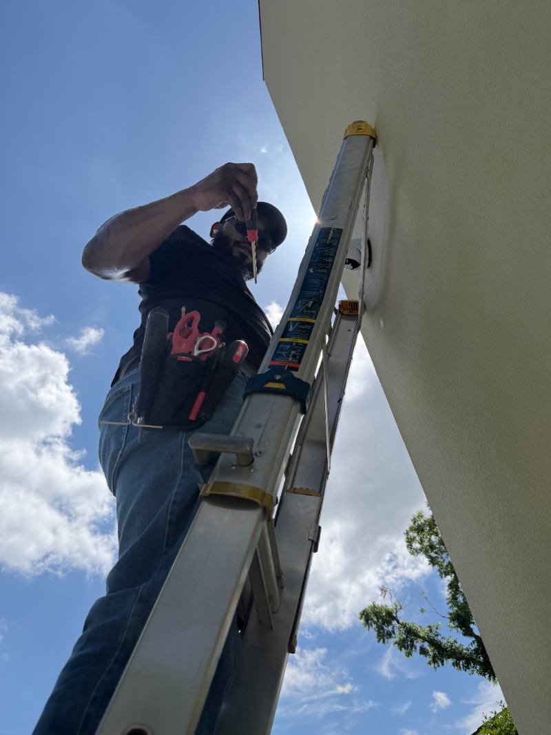 Commercial security camera installation in Dallas-Fort Worth by A1 Security technician